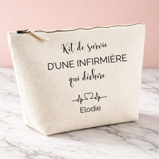 Trousse infirmière personnalisée motif cœur ECG — kit de survie prénom qui déchire