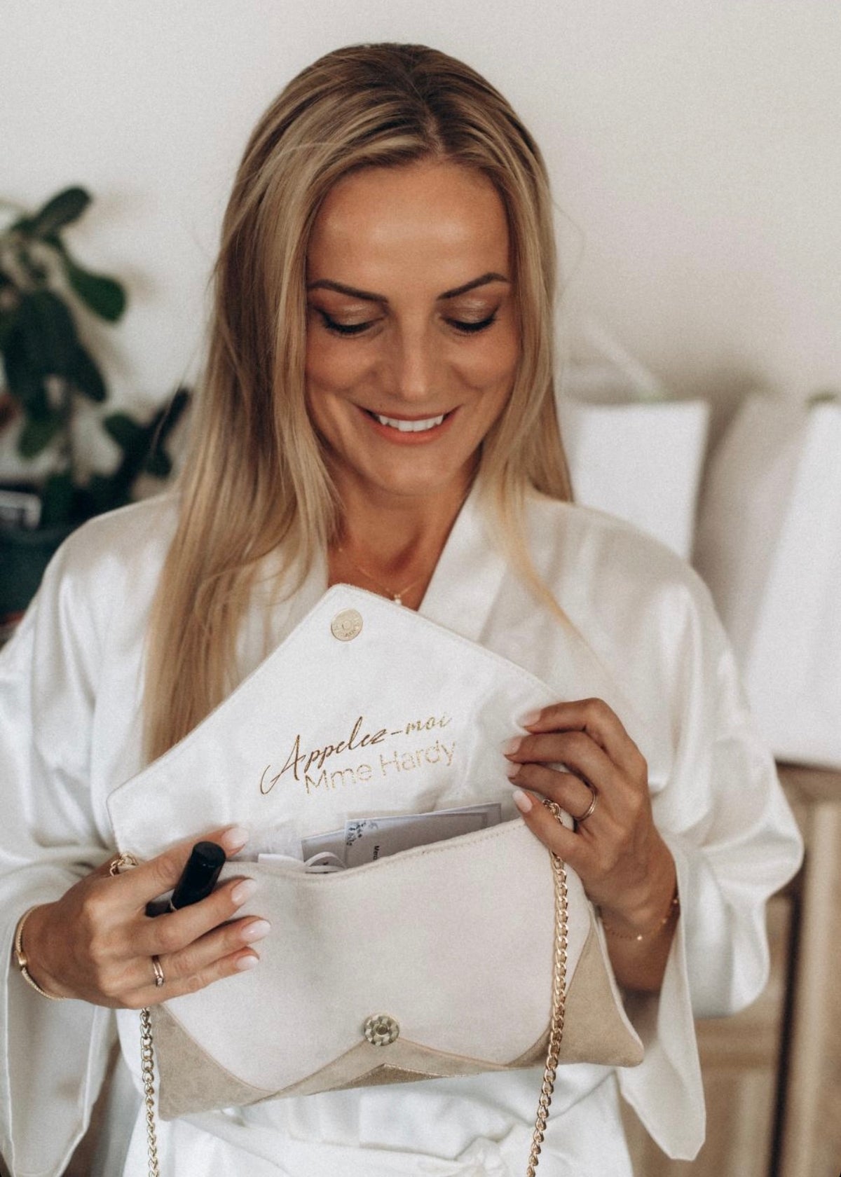 Sac pochette blanc et rose gold - Fil des toiles