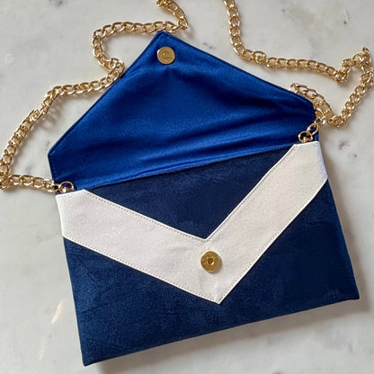 sac pochette bleu marine et ivoire