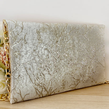 Pochette mariage champagne brocart fleuri – Pochette mariée personnalisée