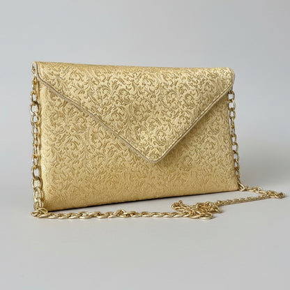 Pochette de mariage dorée en tissu brocart