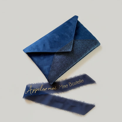 Sac pochette mariage bleu marine et paillettes