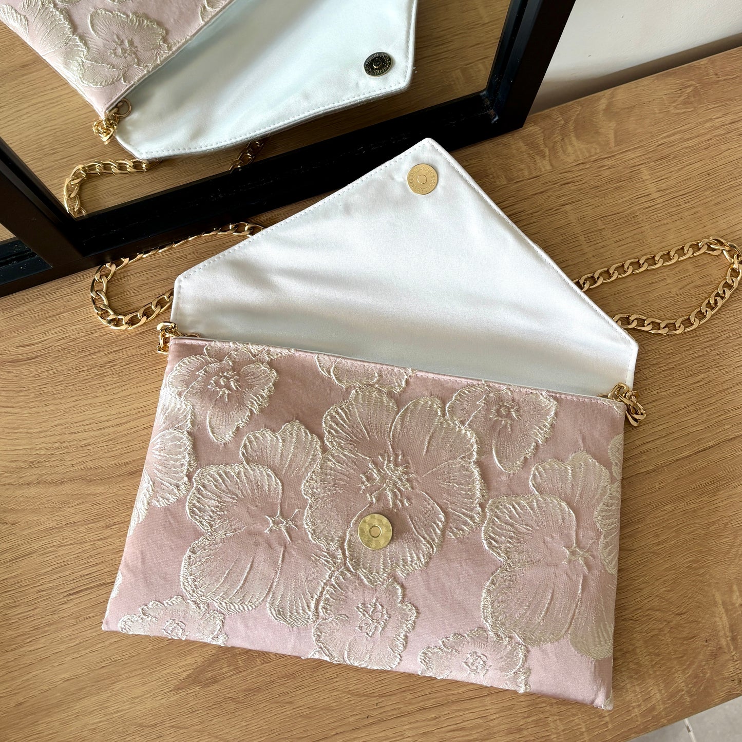 pochette format enveloppe mariage rose poudrée