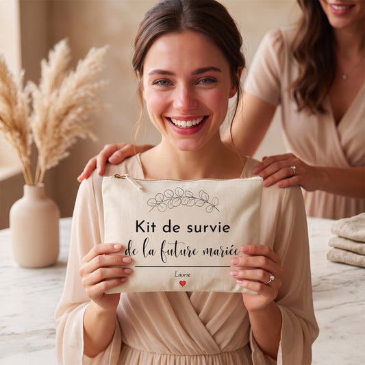 Pochette plate personnalisée kit de survie de la future mariée - cadeau EVJF
