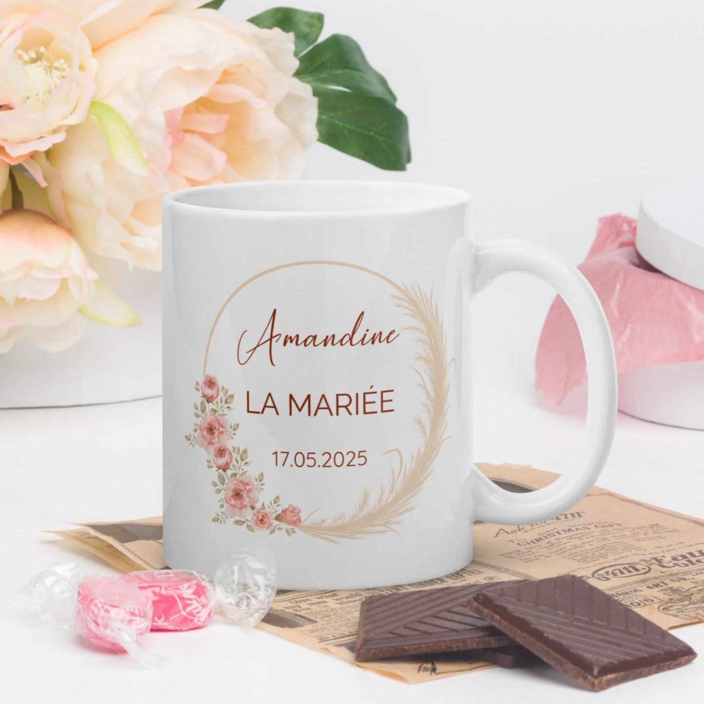 Mug personnalisé mariage boho , champêtre