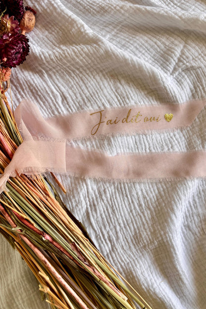 Ruban pour bouquet de mariée rose en mousseline de soie à personnaliser