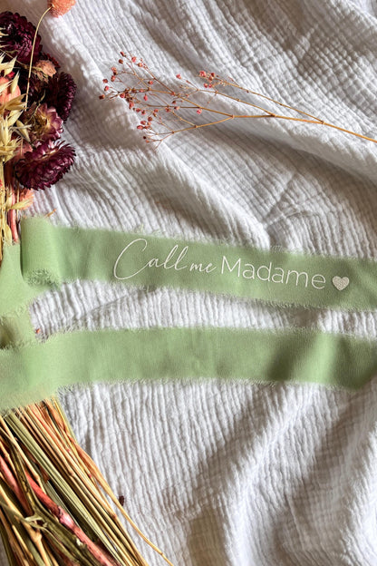 Ruban pour bouquet de mariée vert sauge en mousseline de soie à personnaliser