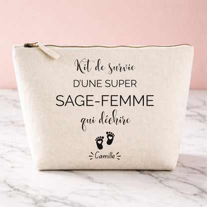 Trousse personnalisée kit de survie d'une sage-femme, prénom