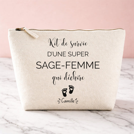 Trousse personnalisée kit de survie d'une sage-femme, prénom