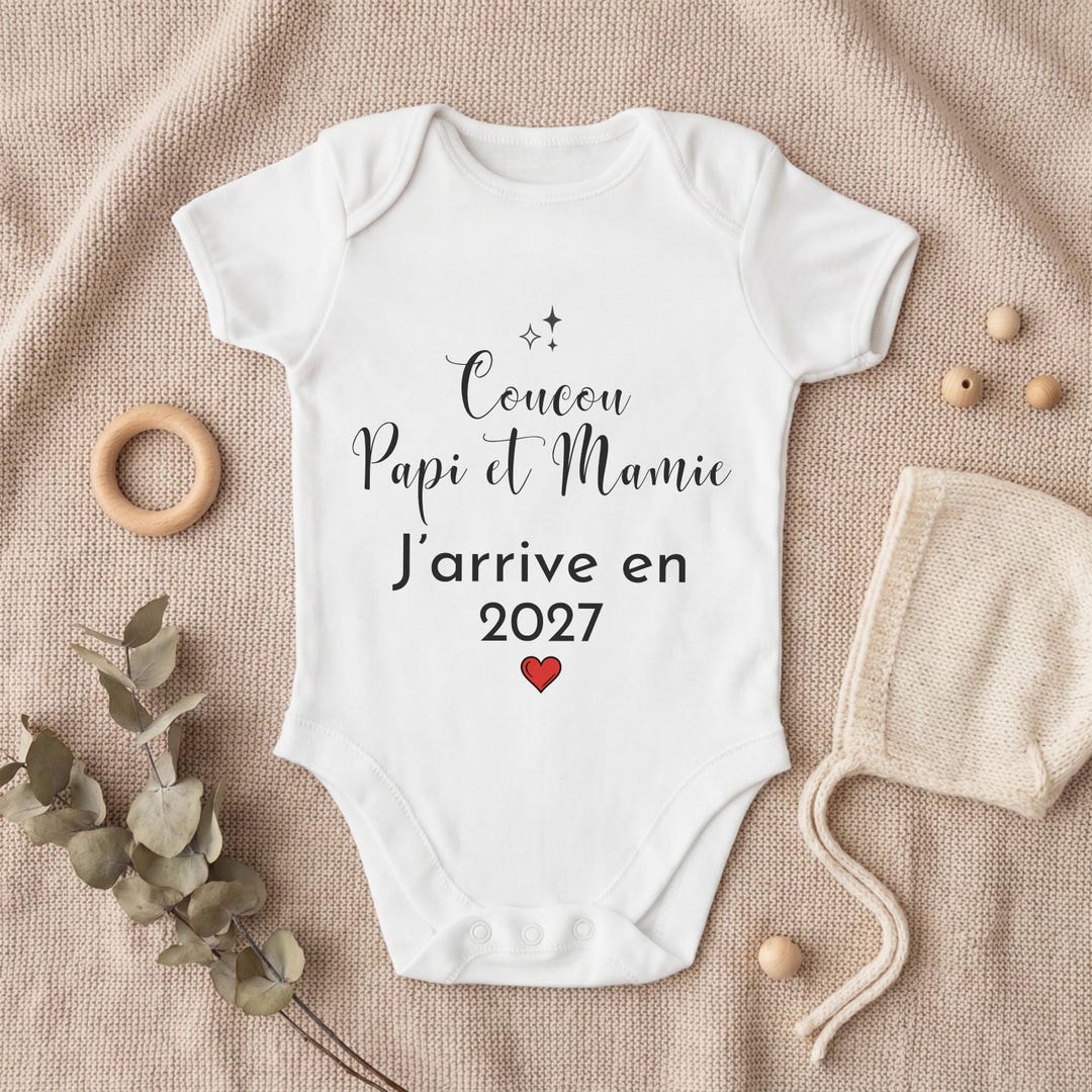 Body bébé personnalisé Coucou Papi et Mamie - annonce grossesse originale pour les grands-parents