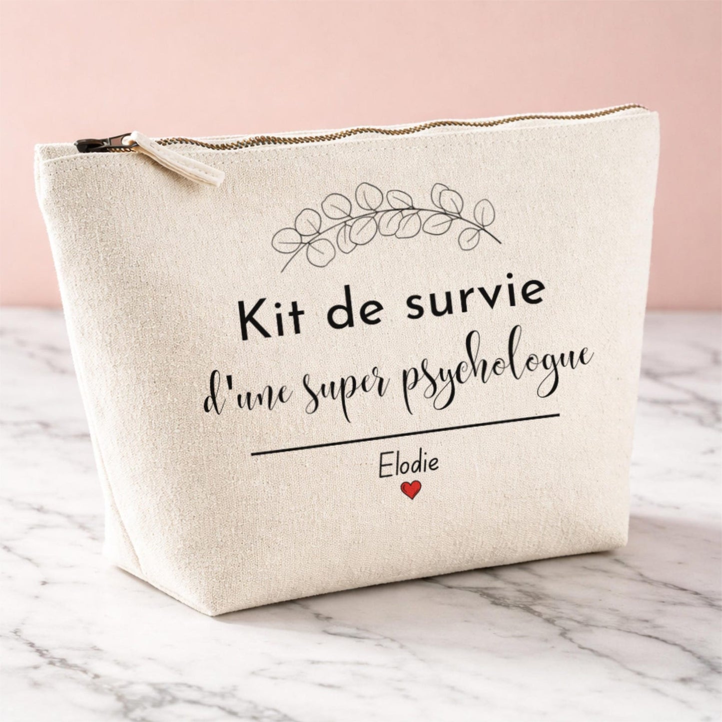 Trousse en coton naturel à plat, avant personnalisation du prénom