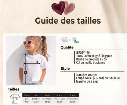 Guide des tailles du tee-shirt enfant annonce grossesse Noël, du 2 au 8 ans