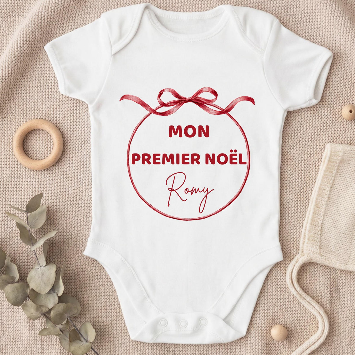 Détail du motif Mon premier Noël personnalisé au prénom sur body bébé