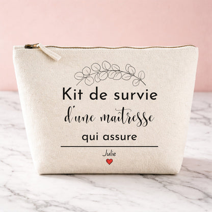 Trousse personnalisée kit de survie d'une maîtresse, prénom