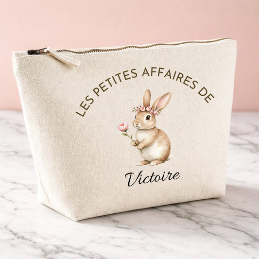 Trousse bébé personnalisée pochette lapin — cadeau naissance, maternelle | prénom