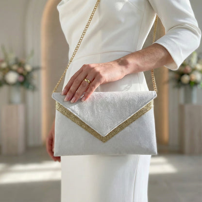 pochette mariage avec rabat blanche et dorée