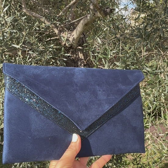 Pochette mariage bleu marine avec paillettes bleu nuit - Fil des toiles