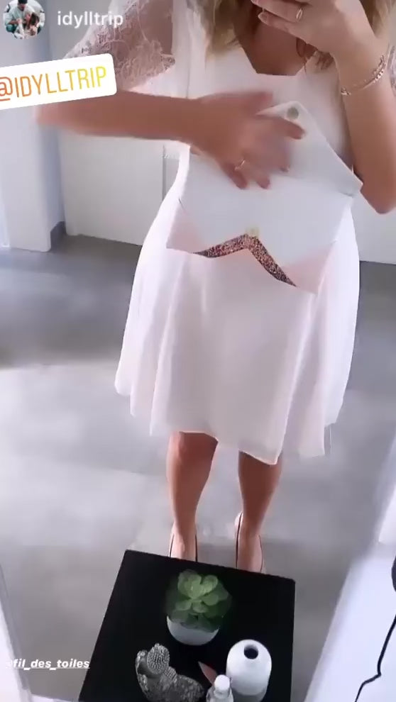 Pochette mariée blanche et rose personnalisée