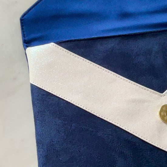 sac pochette mariage bleu marie et paillettes ivoire fabriquée en France