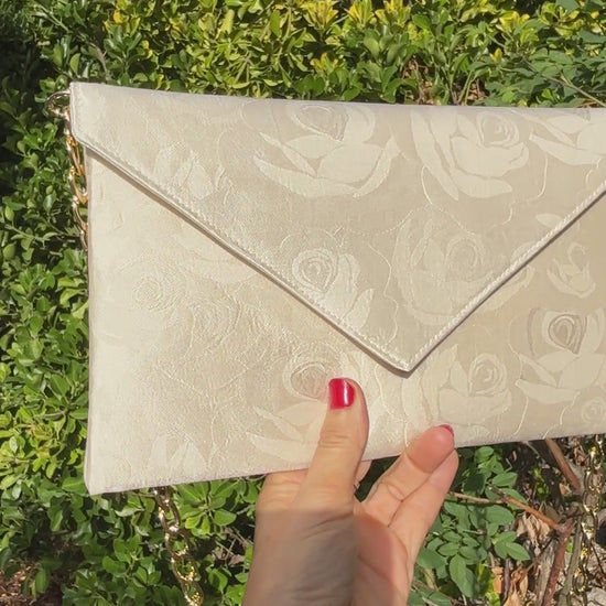 Pochette mariée ivoire en jaquard