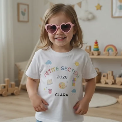 T-shirt personnalisé petite section 2026 - motifs pastel prénom enfant rentrée maternelle