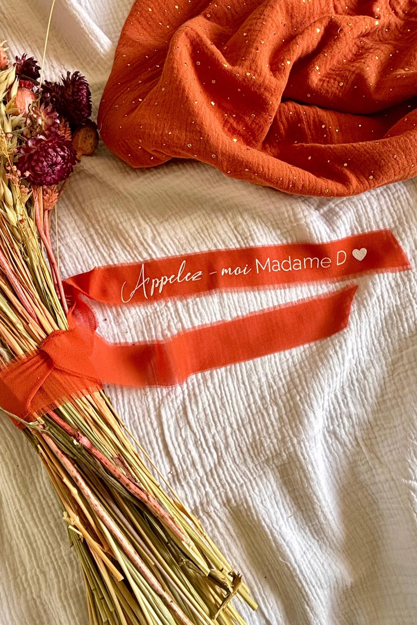 Ruban bouquet de mariée personnalisé en soie terracotta 