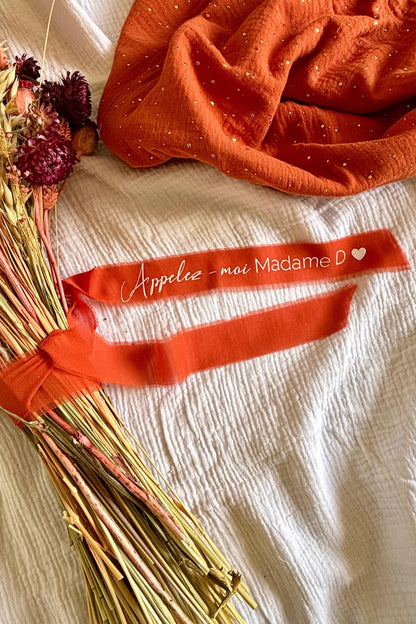 Ruban bouquet de mariée personnalisé en soie terracotta 