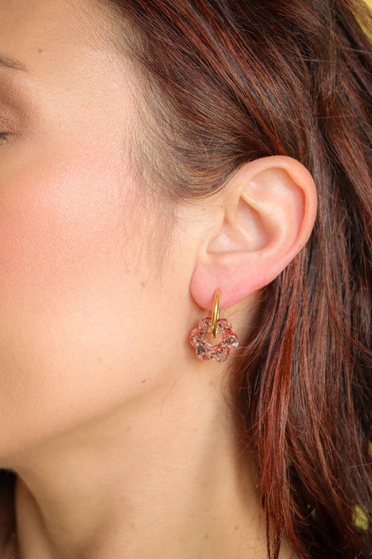 Boucles d'oreilles en résine paillettes rose - Fil des toiles - CG Home