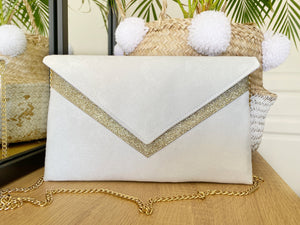 Fil des toiles pochette mariage avec rabat blanche et dorée