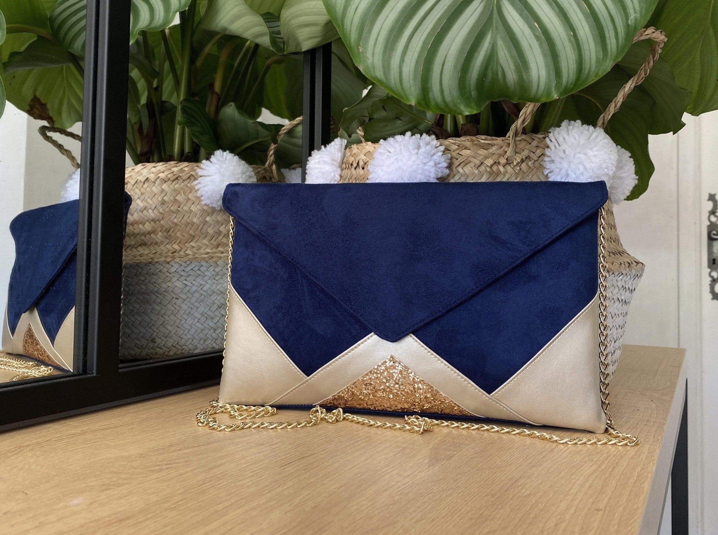 Pochette bleu 2024 marine et doré