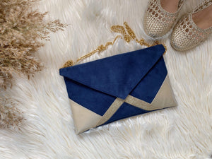 Fil des toiles Pochette Pochette de soirée bleu marine et doré clair