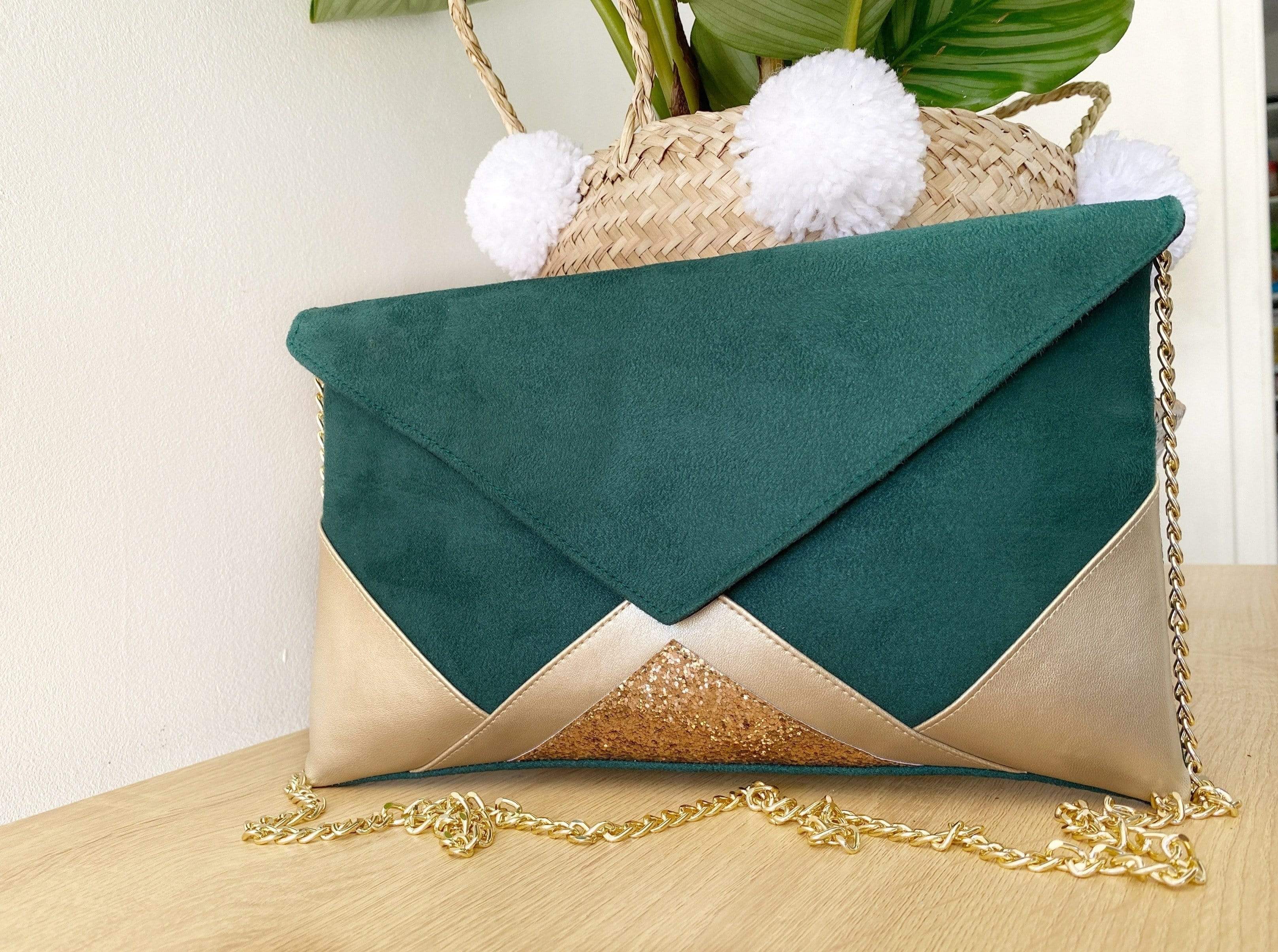 Pochette mariage verte et dor e Fil des toiles