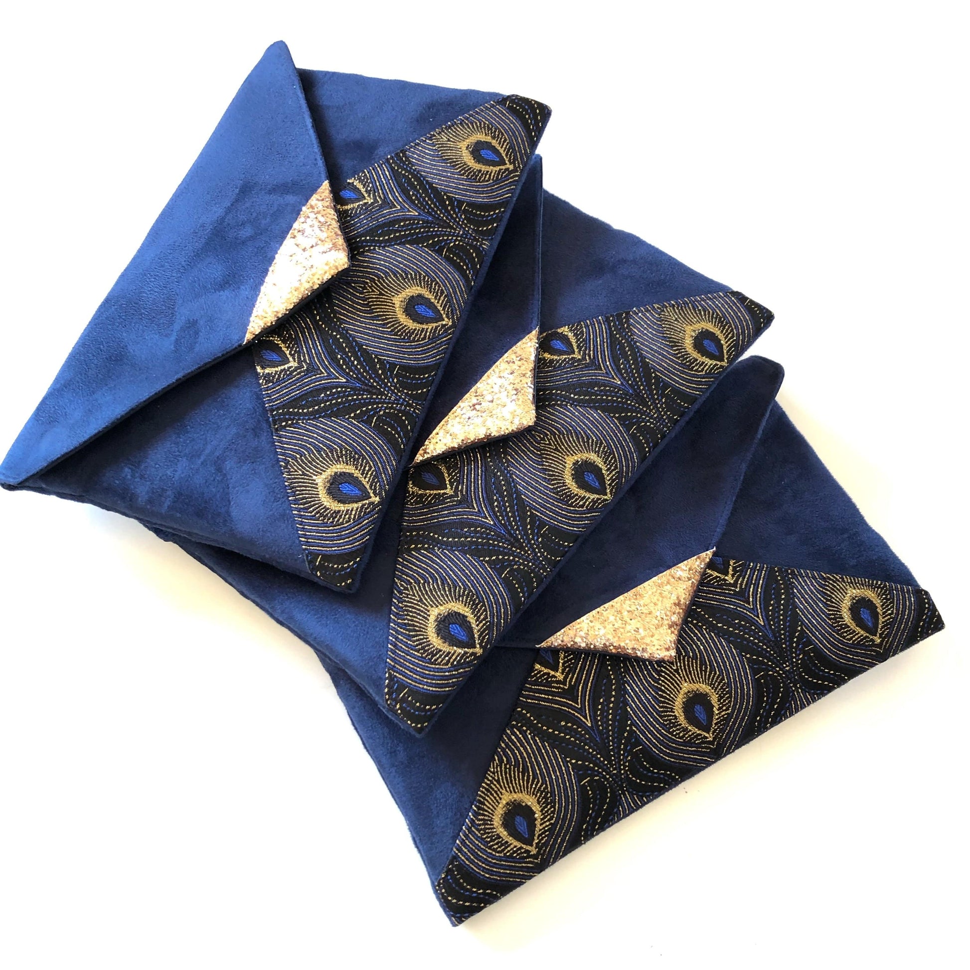 Fil des toiles Pochette Sac pochette bleu marine et jacquard bleu nuit queue de paon avec chaîne dorée