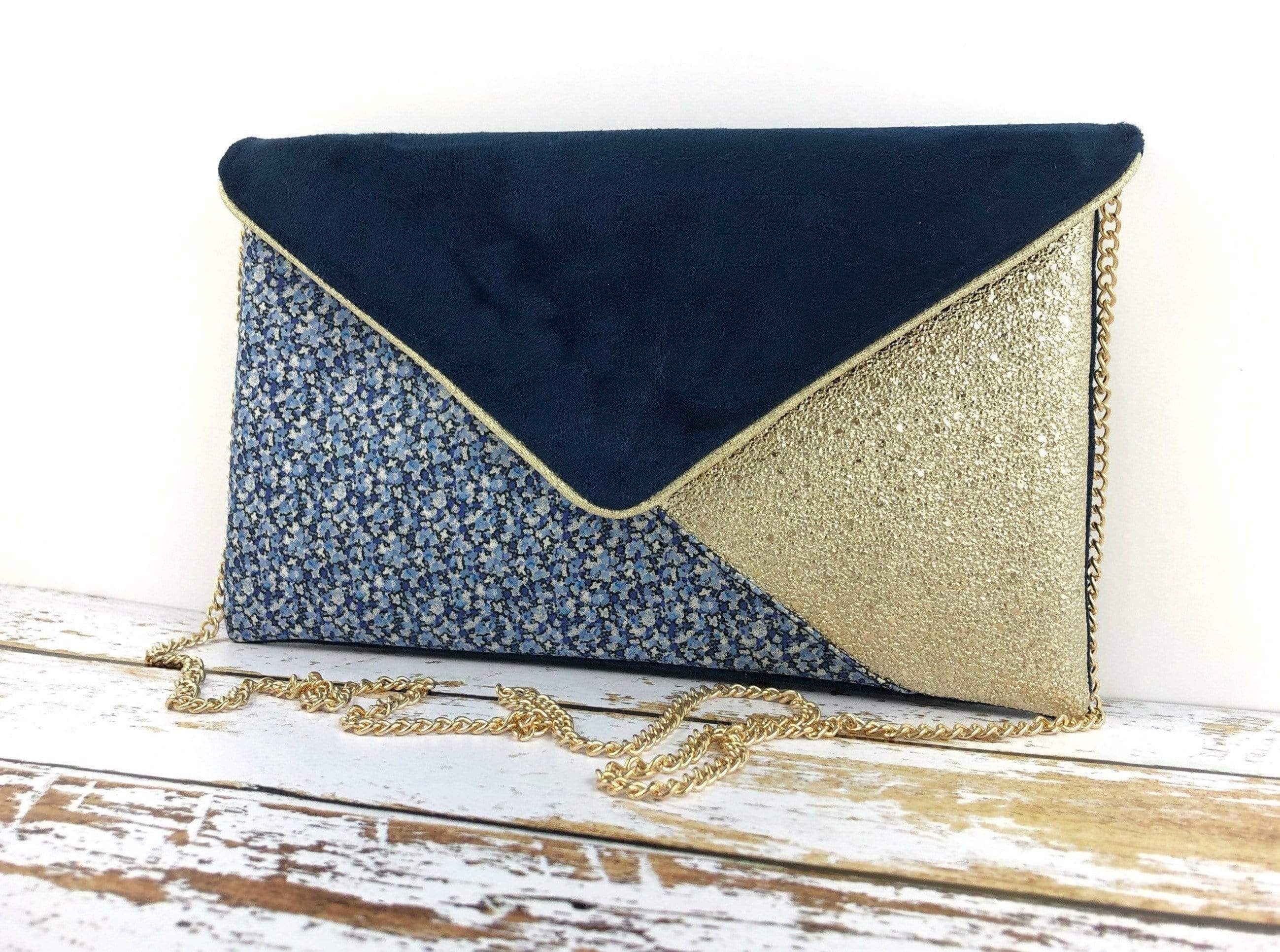 Pochette mariage bleu marine et outlet argent