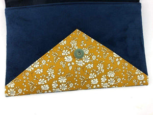 Fil des toiles Pochette Sac pochette bleu marine Liberty of London Capel moutarde et paillettes dorées