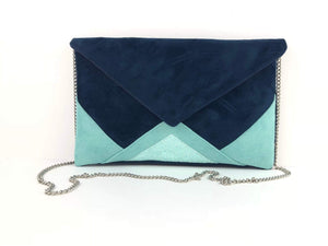 Fil des toiles Pochette Sac pochette de soirée  bleu marine , vert menthe, et paillettes vert d'eau