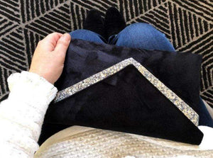 Fil des toiles Pochette Sac pochette de soirée noire en suédine et paillettes argentées