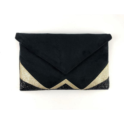 Fil des toiles Pochette Sac pochette de soirée  noire et paillettes dorées avec chaîne