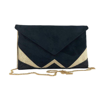 Fil des toiles Pochette Sac pochette de soirée  noire et paillettes dorées avec chaîne