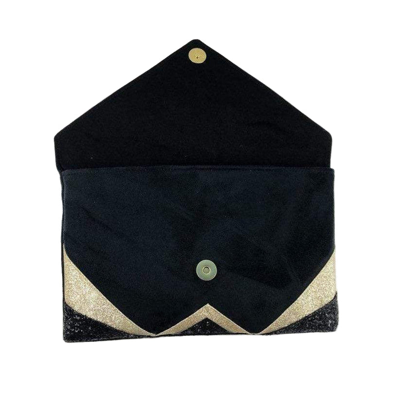 Fil des toiles Pochette Sac pochette de soirée  noire et paillettes dorées avec chaîne