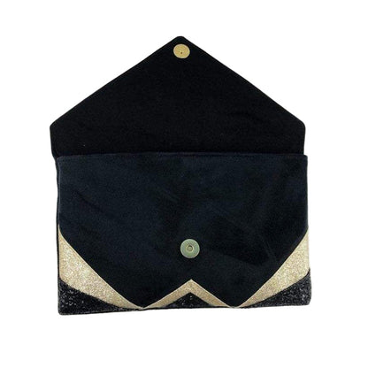 Fil des toiles Pochette Sac pochette de soirée  noire et paillettes dorées avec chaîne