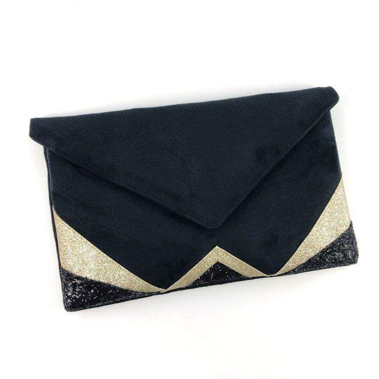 Fil des toiles Pochette Sac pochette de soirée  noire et paillettes dorées avec chaîne