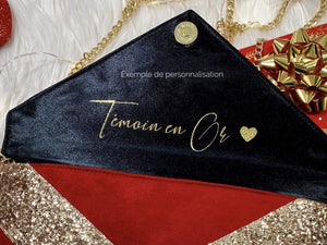 Fil des toiles Pochette Sac pochette de soirée rouge et noir en suédine paillettes dorées