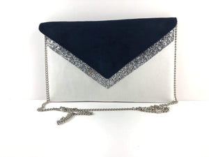 Fil des toiles Pochette Sac pochette mariage blanche bleu marine paillettes  argentées