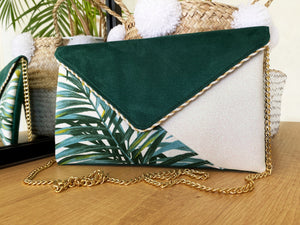 Fil des toiles Pochette Sac pochette mariage blanche et verte motif tropical