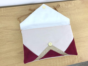 Fil des toiles Pochette Sac pochette mariage écru, bordeaux et paillettes dorées