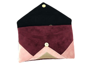 Fil des toiles Pochette Sac pochette pour femme bordeaux et rose clair et paillettes dorées