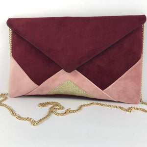Fil des toiles Pochette Sac pochette pour femme bordeaux et rose clair et paillettes dorées