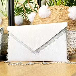 Pochette mariage blanche et argentée - pochette fil des toiles